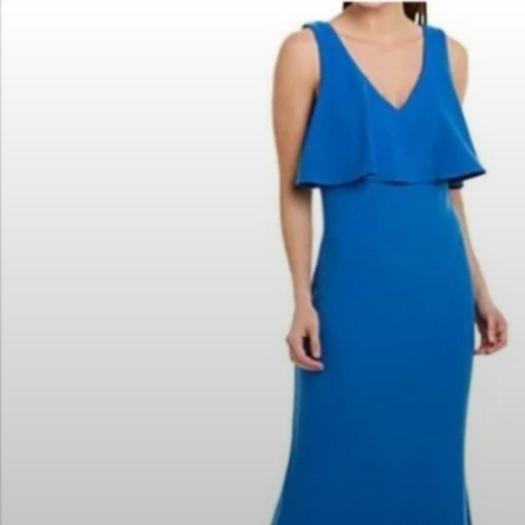 NWT Belle Badgley Mischka Fallyn Popover Crepe Gown - size 14 - Picture 2 of 10